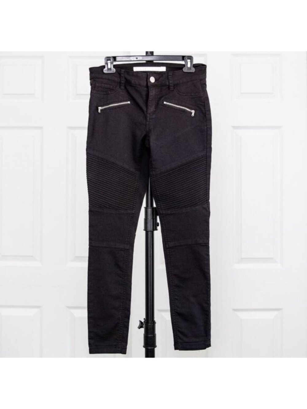 Black Moto Pants with Zipper Details